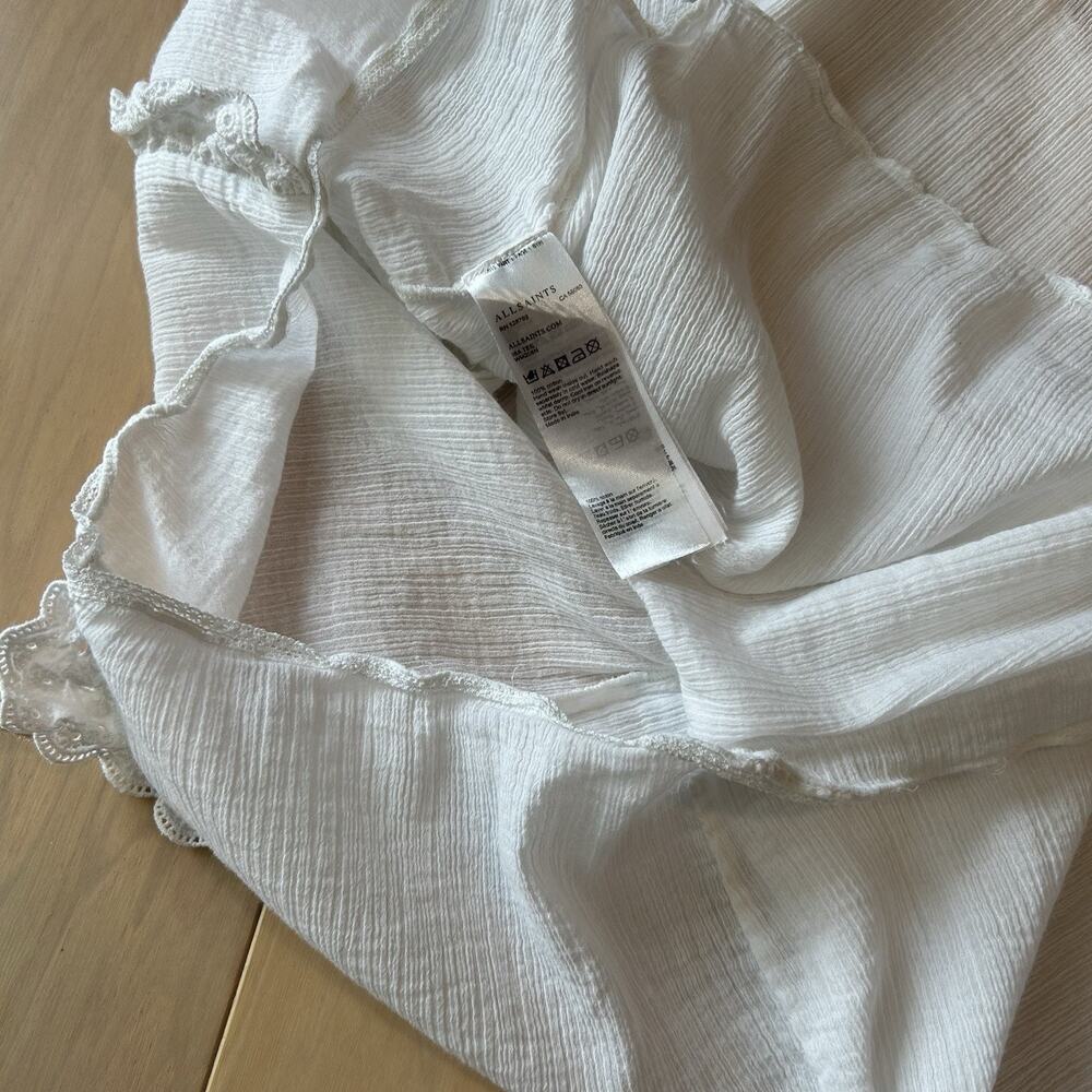 AllSaints Isa Tee Frilled Front Lace Flutter Short Sleeve Women’s Small - Picture 6 of 7